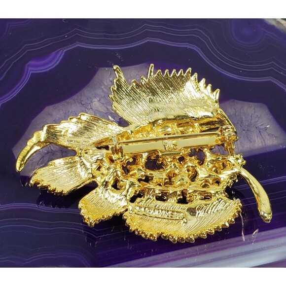 Vintage Signed Gerry's Gold Tone Pearl Aqua Blue Crystal Rhinetsone Leaf Brooch - Picture 8 of 14